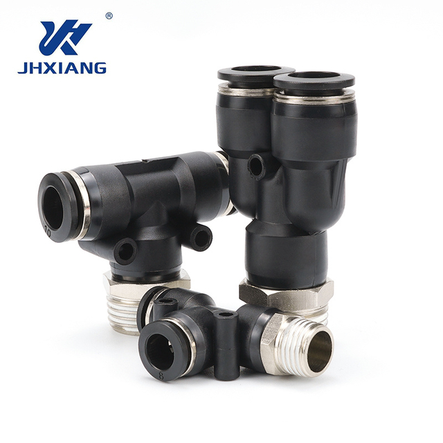 Blue Pneumatic Connector for Flexible Industrial Cylinder Joint Applications